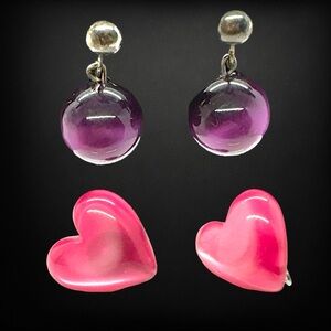 Vintage Luminous Amethyst & Pink Moon Glow   & Sterling Screw-back Earrings